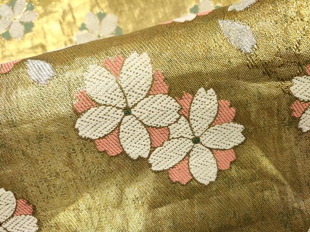 平和屋着物▼六通柄袋帯 舞桜 金糸 正絹 逸品 DABH7688fe