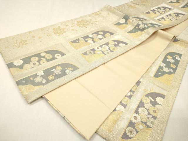 平和屋着物▼六通柄袋帯 短冊花文 金銀糸 正絹 逸品 未使用 DABH7700fe