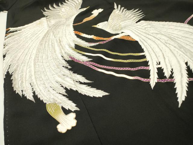 平和屋着物▼豪華黒留袖 刺繍 飛鳥文 金銀糸 正絹 逸品 DABH7703fe