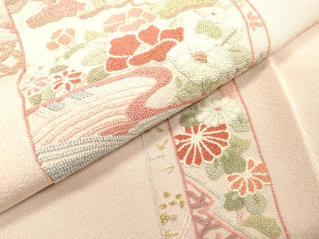平和屋着物▼中国三大刺繍 相良刺繍 総刺繍 訪問着 色紙短冊花文 金糸 正絹 逸品 DABH7707fe