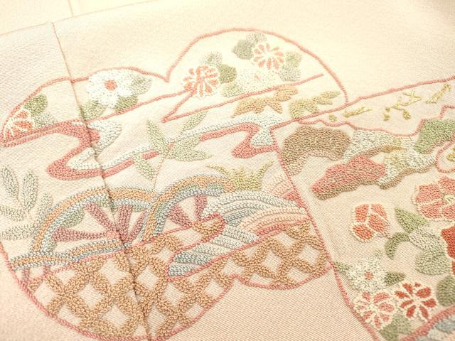 平和屋着物▼中国三大刺繍 相良刺繍 総刺繍 訪問着 色紙短冊花文 金糸 正絹 逸品 DABH7707fe