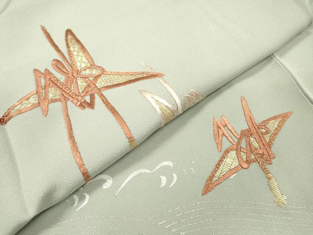 平和屋着物▼訪問着 竹屋町刺繍 折り鶴 銀彩 正絹 逸品 DABH7710fe