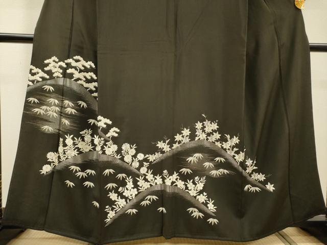 平和屋着物▼豪華黒留袖 総刺繍 笹花松文 銀糸 正絹 逸品 DABH7720fe