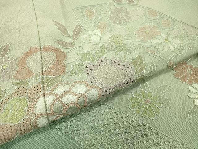 平和屋着物▼中国三大刺繍 スワトウ刺繍 汕頭刺繍 相良刺繍 総刺繍 訪問着 地紙花文 暈し染 正絹 逸品 DABH7726fe