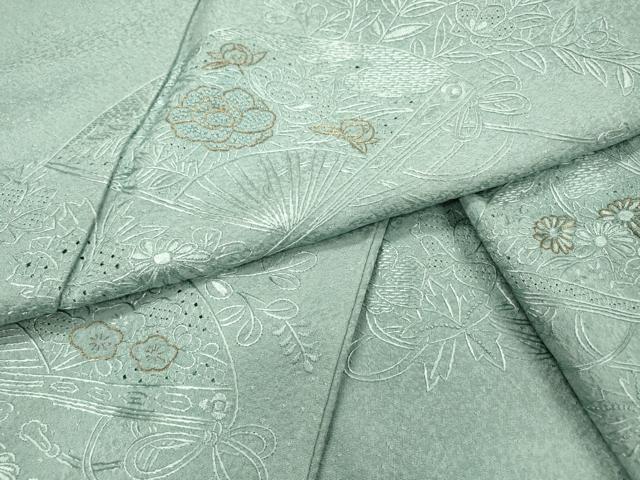 平和屋着物▼中国三大刺繍 スワトウ刺繍 汕頭刺繍 相良刺繍 総刺繍 訪問着 扇面花文 金糸 正絹 逸品 DABH7735fe