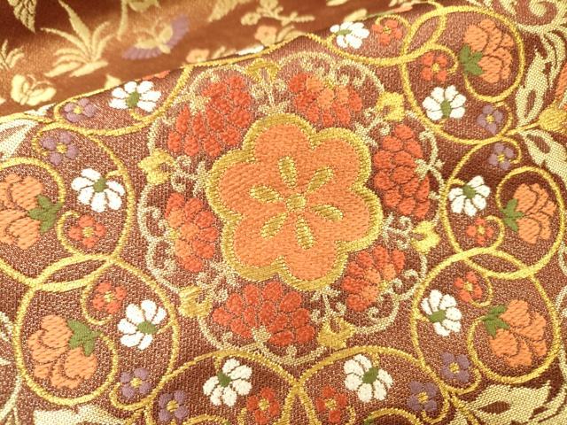 平和屋着物▼六通柄袋帯 正倉院鳳凰花唐草文 金糸 鈴乃屋扱い 正絹 逸品 DABH7756fe