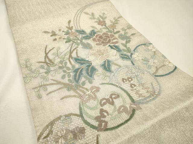 平和屋着物*夏物 絽刺し 区限刺繍 総刺繍 太鼓柄袋帯 花丸文 金銀糸 正絹 逸品 DABH7760fe
