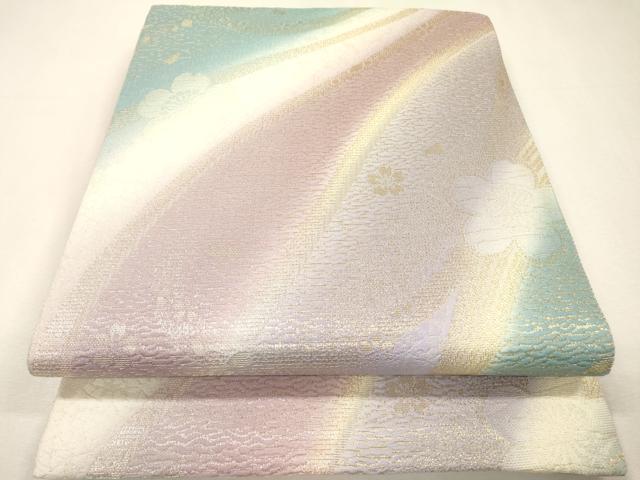 平和屋着物▼全通柄袋帯 流水舞桜 金糸 正絹 逸品 DABH7772fe