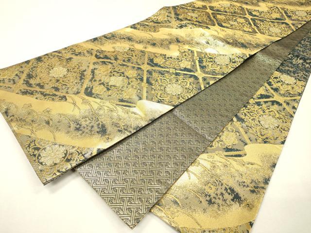 平和屋着物▼佐賀錦 六通柄袋帯 天井正倉院花文 金糸 正絹 逸品 DABH7784fe
