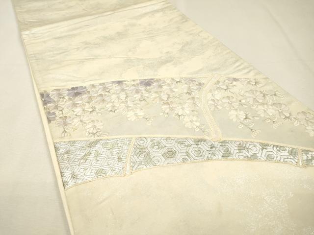 平和屋着物▼太鼓柄袋帯 刺繍 草花 銀彩 正絹 逸品 DABH7808fe