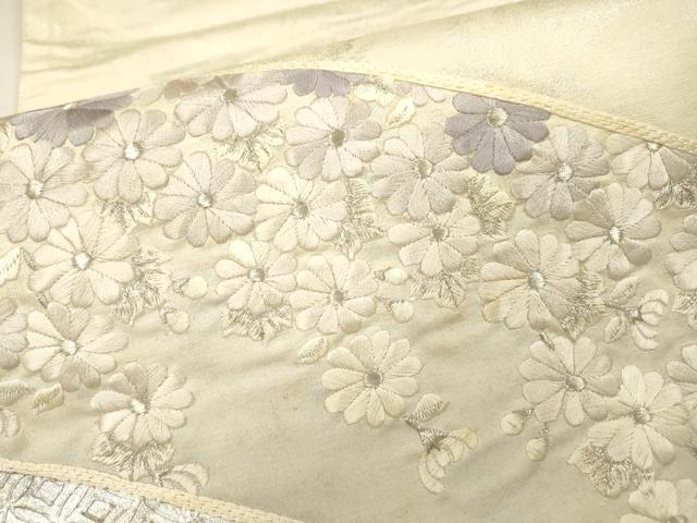 平和屋着物▼太鼓柄袋帯 刺繍 草花 銀彩 正絹 逸品 DABH7808fe