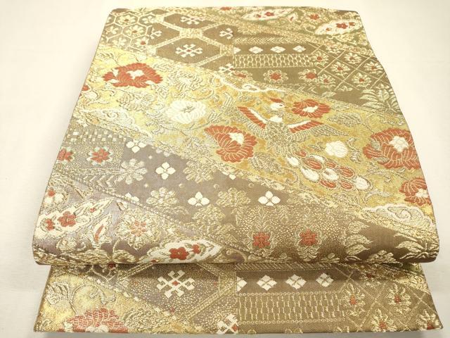 平和屋着物▼六通柄袋帯 鳳凰花文 金糸 正絹 逸品 DABH7829fe