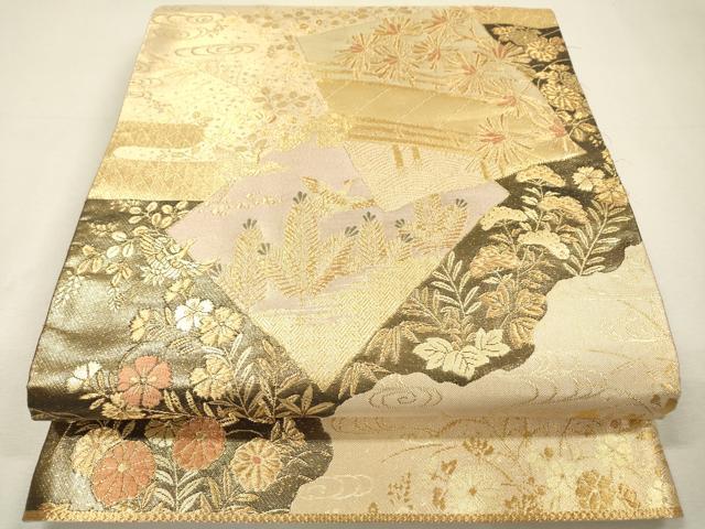平和屋着物▼九百佐賀錦 六通柄袋帯 蒔絵 金糸 正絹 逸品 DABH7830fe