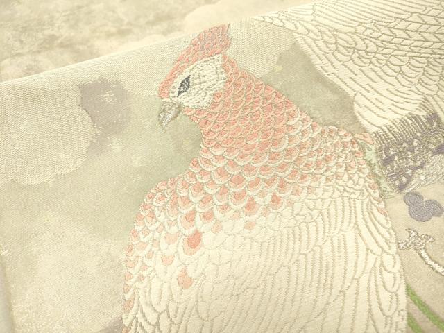 平和屋着物▼太鼓柄袋帯 唐織 休み鳥 銀糸 正絹 逸品 DABH7845fe