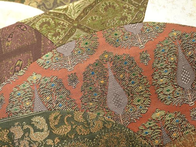 平和屋着物▼六通柄袋帯 切嵌 ペイズリー柄 草花 金糸 引箔 正絹 逸品 DABH7910fe