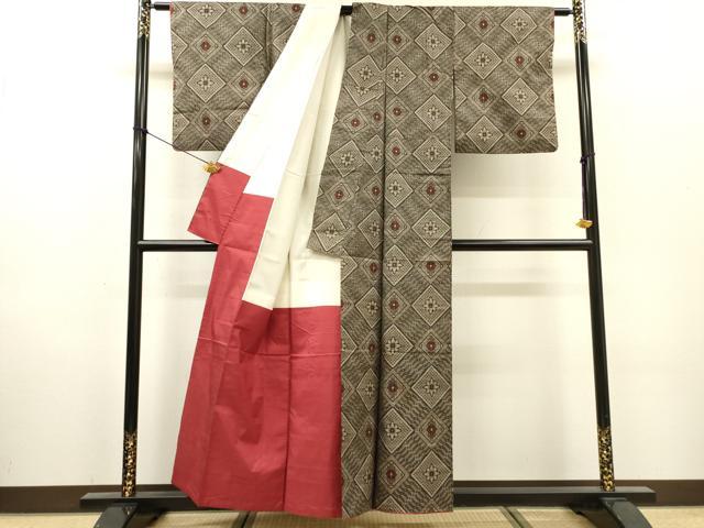 平和屋着物●本場大島紬 龍郷絣 花菱文 正絹 逸品 DABH7923fe