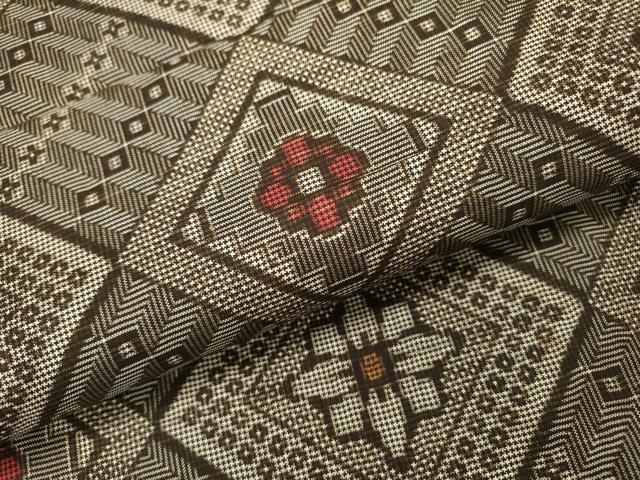 平和屋着物●本場大島紬 龍郷絣 花菱文 正絹 逸品 DABH7923fe