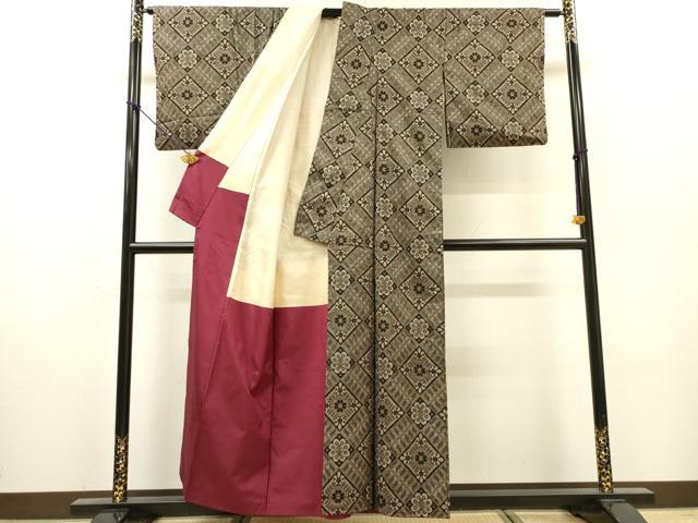 平和屋着物●本場大島紬 龍郷絣 花菱文 正絹 逸品 DABH7925fe