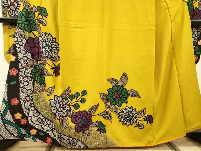 平和屋着物●豪華振袖 鹿の子枝花 金彩 三越扱い 正絹 逸品 DABH7930fe