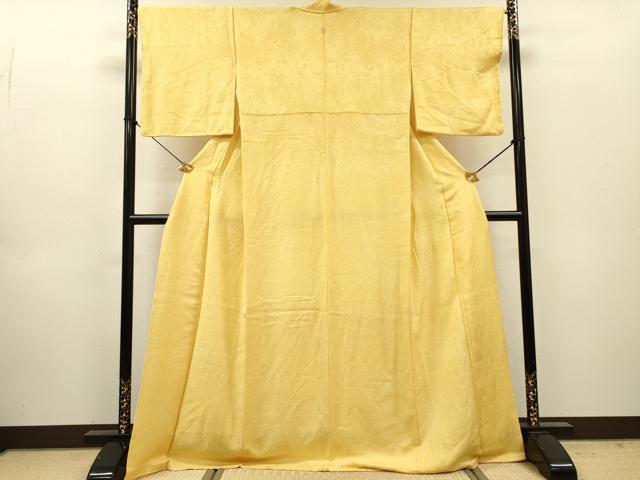 平和屋着物●上質な色無地 霞地紋 淡黄 ロング丈 正絹 逸品 未使用 DABH7952fe