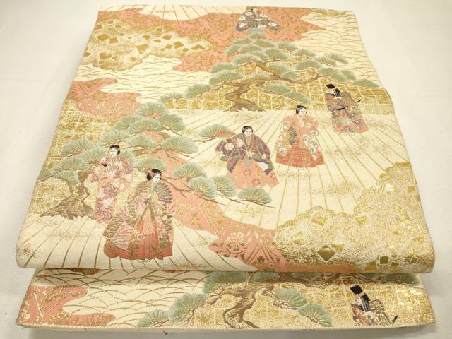 平和屋着物▼伝統工芸士 平田藤三郎 六通柄袋帯 紹巴 平安人物文 金糸 正絹 逸品 DABH7965fe