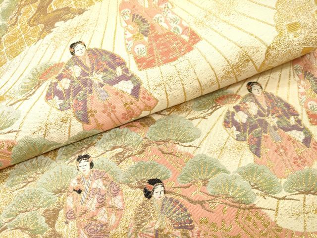 平和屋着物▼伝統工芸士 平田藤三郎 六通柄袋帯 紹巴 平安人物文 金糸 正絹 逸品 DABH7965fe