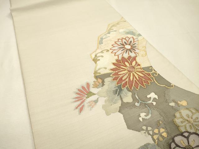 平和屋着物▼明綴れ 太鼓柄袋帯 花唐草文 金糸 正絹 逸品 DABH7969fe