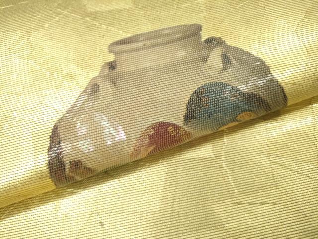 平和屋着物▼太鼓柄袋帯 螺鈿箔 陶器文 金彩 正絹 逸品 DABH7972fe