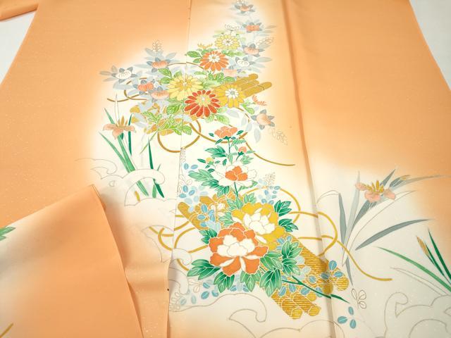 平和屋着物▼付下げ 反物 着尺 刺繍 花筏文 暈し染め 金彩 逸品 未使用 DABH8068zy