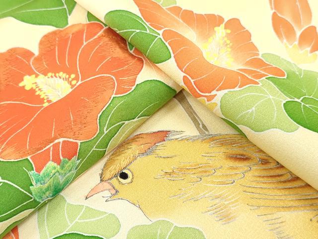 平和屋着物▼付下げ 反物 着尺 刺繍 休み鳥枝花文 暈し染め 逸品 未使用 DABH8093zy
