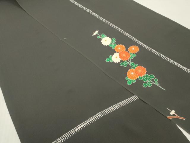 平和屋着物▼中国三大刺繍 相良刺繍 付下げ 解き反物 着尺 飾花文 黒地 金彩 八掛付き 逸品 DABH8171zy