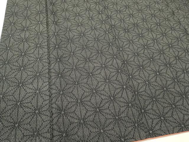 平和屋着物■上質な紬 麻の葉紋様 黒地 正絹 逸品 DABH8225zy