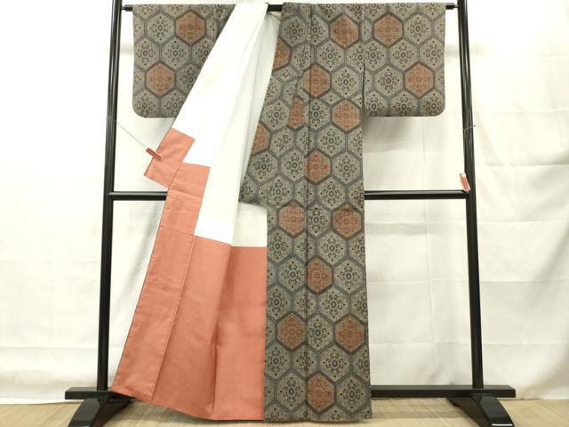 平和屋着物■上質な紬 亀甲花文 正絹 逸品 DABH8228zy