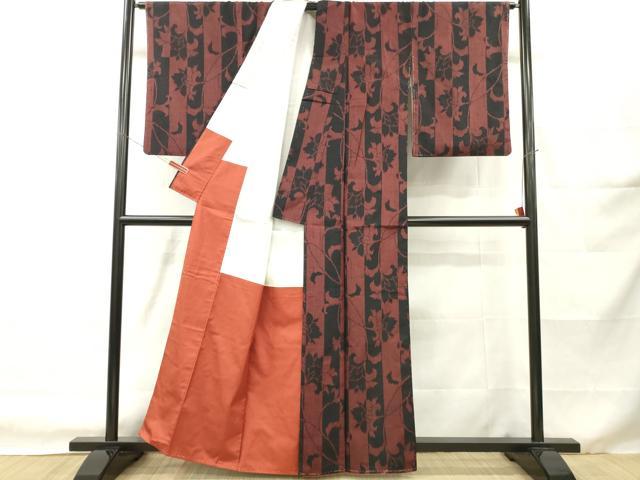 平和屋着物■上質な紬 花唐草間道 黒地 正絹 逸品 DABH8229zy