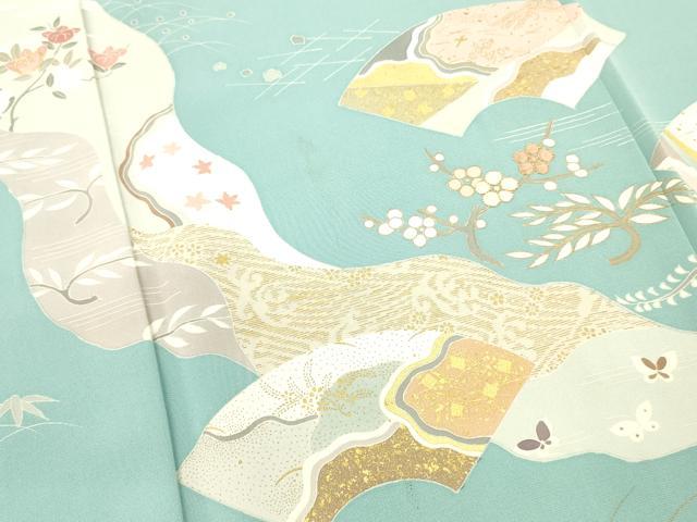 平和屋着物■訪問着 駒刺繍 地紙花鳥文 金彩 正絹 逸品 DABH8234zy