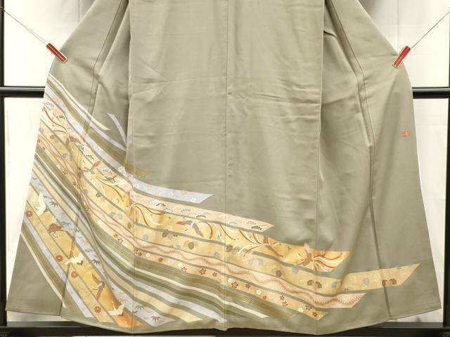 平和屋着物■十日町友禅作家 龍谷 色留袖 花鳥唐草文 金銀彩 正絹 逸品 DABH8249zy