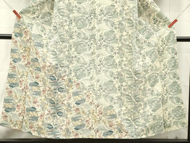 平和屋着物■訪問着 型染め 扇面草花文 鬼しぼ縮緬 正絹 逸品 DABH8263zy