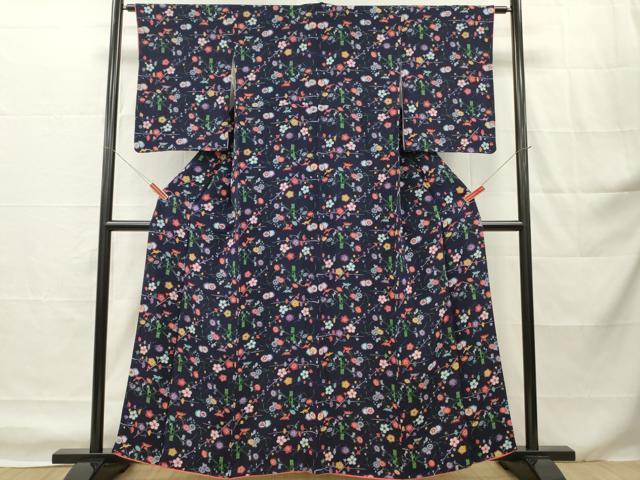 平和屋着物■上質な小紋 枝花文 鬼しぼ縮緬 正絹 逸品 DABH8273zy