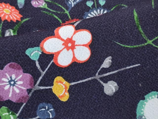 平和屋着物■上質な小紋 枝花文 鬼しぼ縮緬 正絹 逸品 DABH8273zy