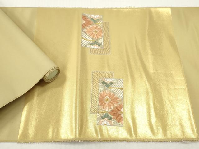 平和屋着物▼名古屋帯 帯反物 総刺繍 短冊草花文 金糸 逸品 未使用 DABH8324zy
