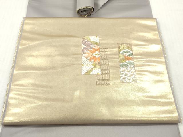 平和屋着物▼名古屋帯 帯反物 総刺繍 短冊草花文 金糸 逸品 未使用 DABH8325zy