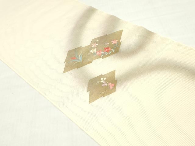 平和屋着物*夏物 西陣 田中義織物 名古屋帯 帯反物 刺繍 松皮菱花文 金彩 証紙付き 逸品 未使用 DABH8349zy