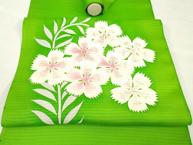 平和屋着物*絽塩瀬 夏物 名古屋帯 反物 舞花文 銀彩 逸品 未使用 DABH8371zy