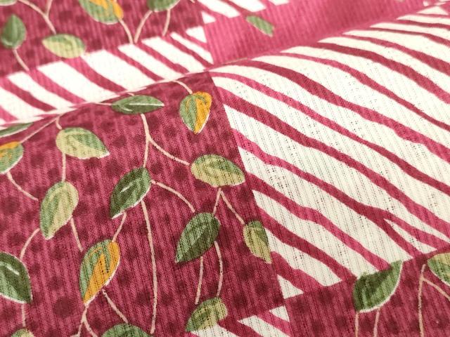 平和屋着物*夏物 浴衣 反物 着尺 REIKO HIRAKO 市松草葉文 クインサイズ 綿 逸品 未使用 DABH8472zy