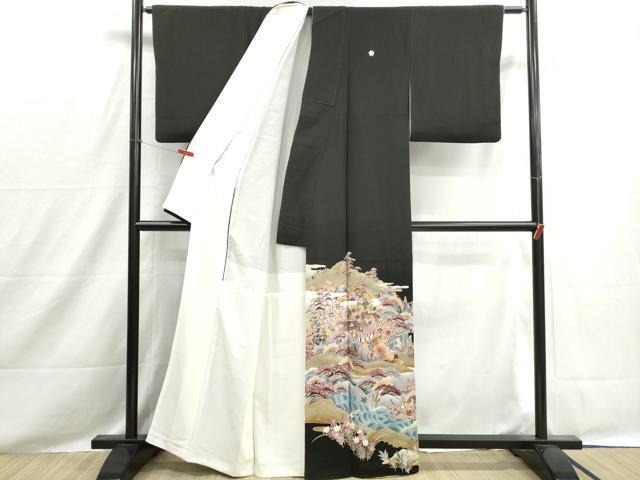 平和屋着物■豪華黒留袖 作家物 型染め 浜松風景文 金彩 正絹 逸品 DABH8527qa