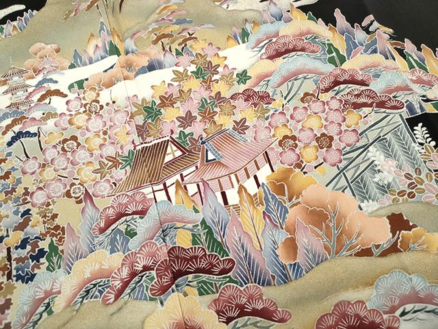 平和屋着物■豪華黒留袖 作家物 型染め 浜松風景文 金彩 正絹 逸品 DABH8527qa