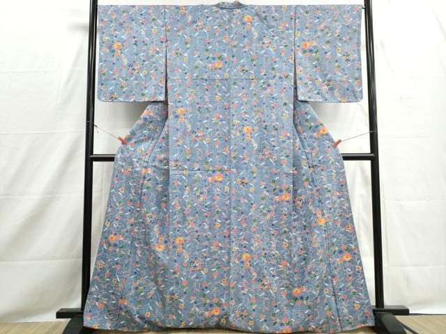 平和屋着物■上質な小紋 型染め 草花間道 正絹 逸品 DABH8535qa