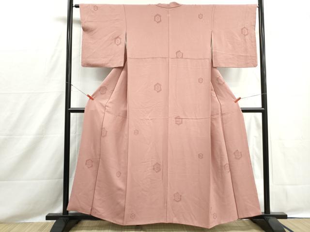 平和屋着物■上質な小紋 亀甲花文 水柿色 正絹 逸品 DABH8540qa