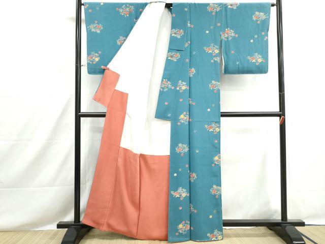 平和屋着物■上質な小紋 型染め 草花文 正絹 逸品 DABH8559qa