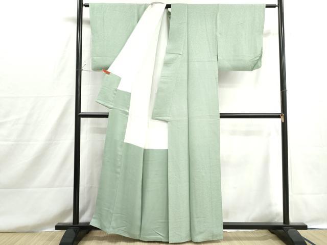 平和屋着物■上質な色無地 霞地紋 若葉色 正絹 逸品 DABH8586qa
